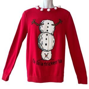 Grumpy Snowman FA LA FRICKEN' LA Ugly Christmas Sweater Size Small